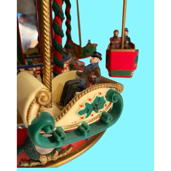Vtg Mr Christmas Holiday Fair Carousel Flying Sleighs Merry Go Round 1996 VIDEO - Picture 12 of 13